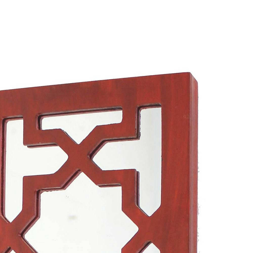 17 Inch Mirrored Wall Art, Candle Holder Sconce, Lattice Design, Red
