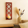 17 Inch Mirrored Wall Art, Candle Holder Sconce, Lattice Design, Red