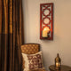 17 Inch Mirrored Wall Art, Candle Holder Sconce, Lattice Design, Red