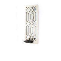 17 Inch Mirrored Wall Art, Candle Holder Sconce, Lattice Design, White