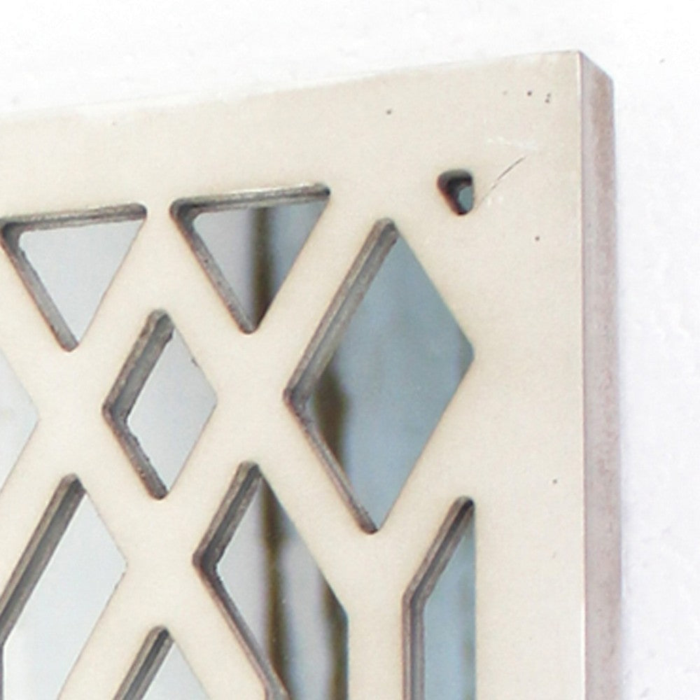 17 Inch Mirrored Wall Art Candle Holder Sconce Lattice Design White BM211083