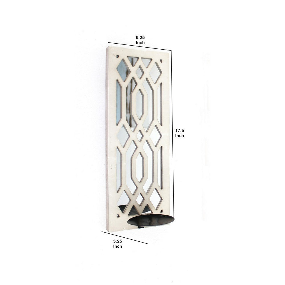 17 Inch Mirrored Wall Art Candle Holder Sconce Lattice Design White BM211083