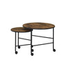 End Table Set | Nesting | Round | 2 Piece | Casters | Oak Brown & Black BM211088