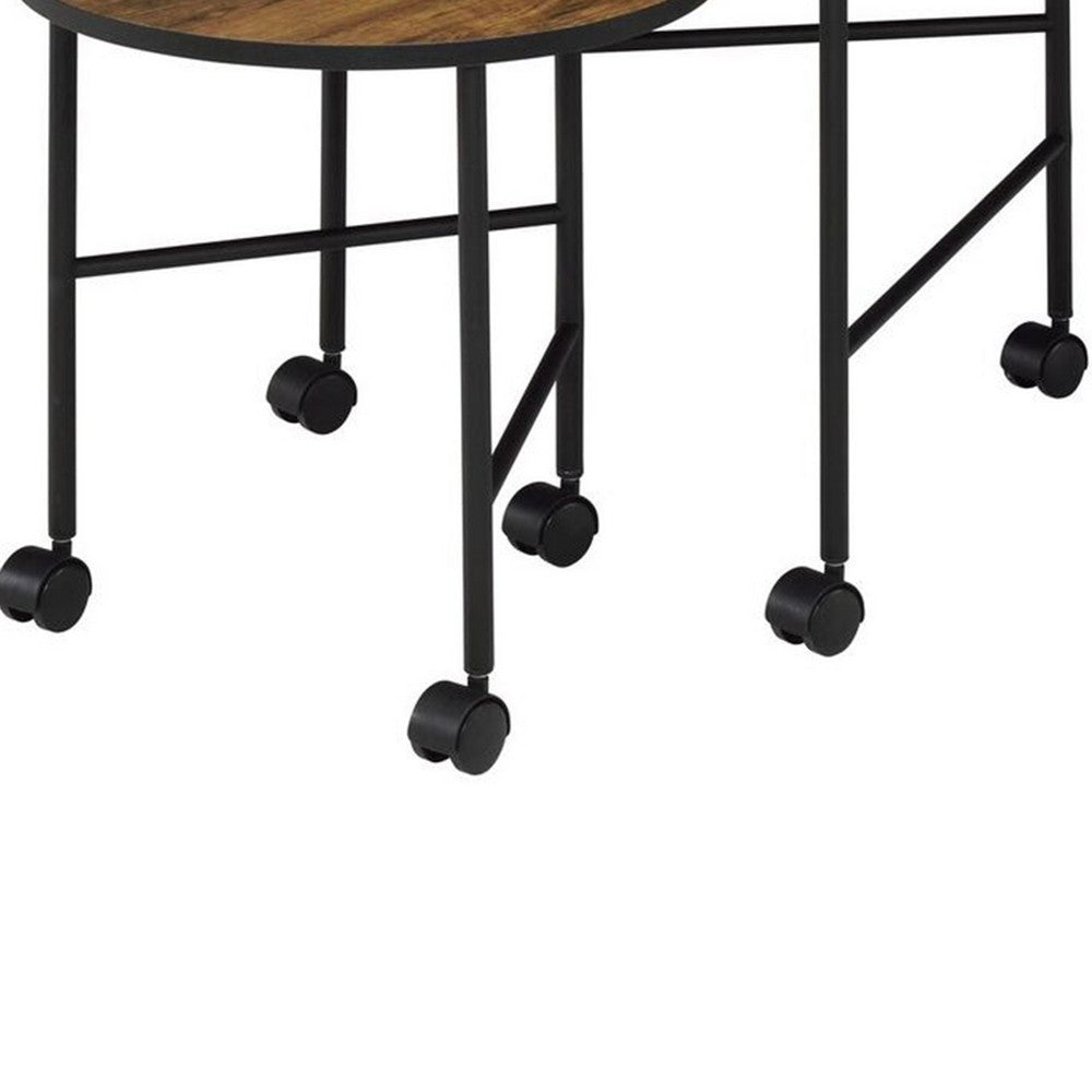 End Table Set | Nesting | Round | 2 Piece | Casters | Oak Brown & Black BM211088