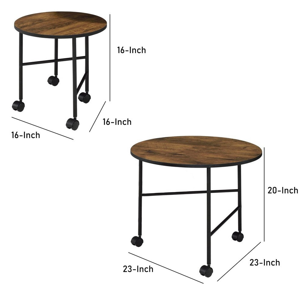 End Table Set | Nesting | Round | 2 Piece | Casters | Oak Brown & Black BM211088