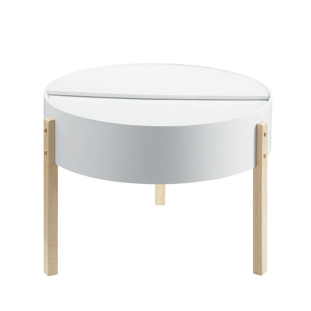 Round Wooden Coffee Table with Hidden Storage White and Brown BM211089