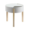 Round Wooden End Table with Hidden Storage White and Brown BM211090