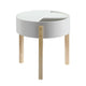 Round Wooden End Table with Hidden Storage White and Brown BM211090
