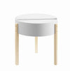 Round Wooden End Table with Hidden Storage, White and Brown