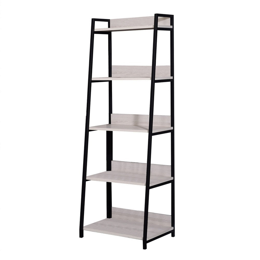 Wooden Bookshelf with 5 Open Compartments Washed White and Black BM211104
