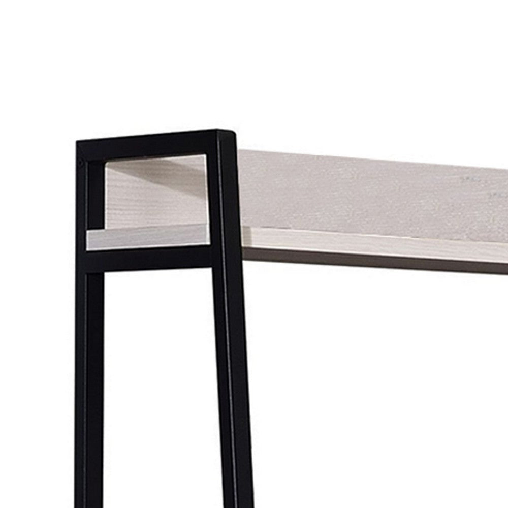 Wooden Bookshelf with 5 Open Compartments Washed White and Black BM211104