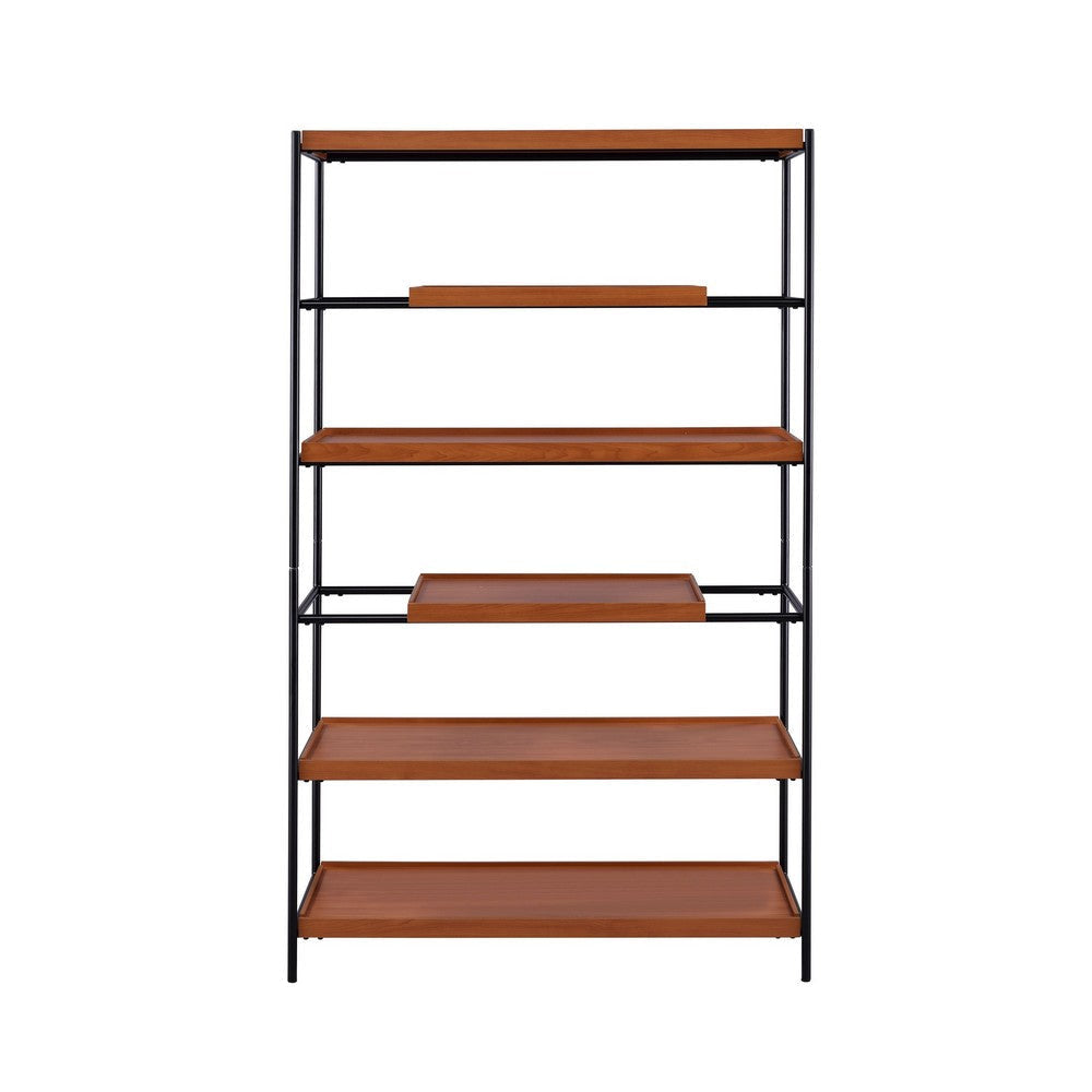 5 Tier Wooden Bookshelf with Open Metal Frame Oak Brown and Black BM211106