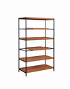 5 Tier Wooden Bookshelf with Open Metal Frame, Oak Brown and Black