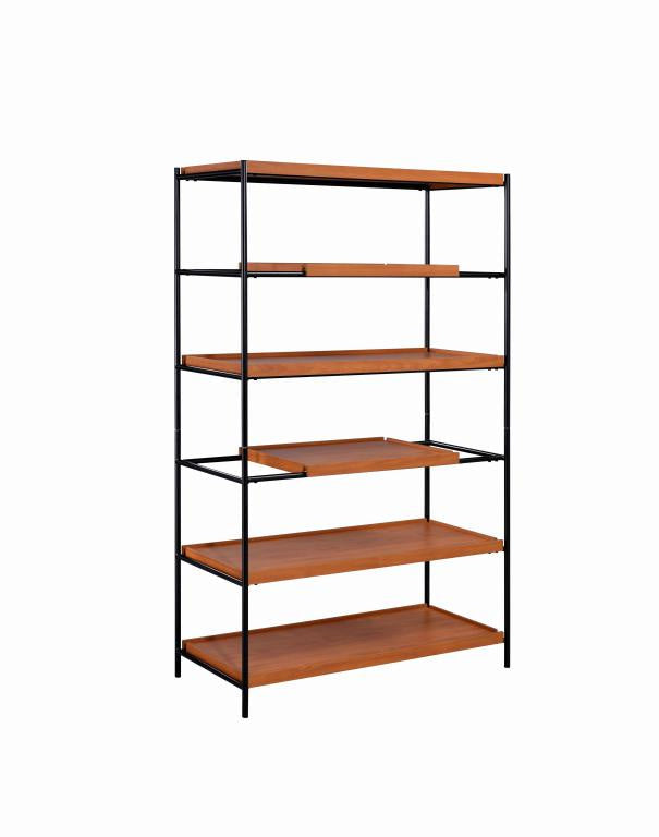5 Tier Wooden Bookshelf with Open Metal Frame, Oak Brown and Black