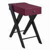 Wooden Frame Side Table with X Shaped Legs and 1 Drawer, Purple and Black