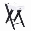 Wooden Frame Side Table with X Shaped Legs and 1 Drawer, White and Black