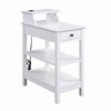 Wooden Frame Side Table with 3 Open Compartments and 1 Drawer, White