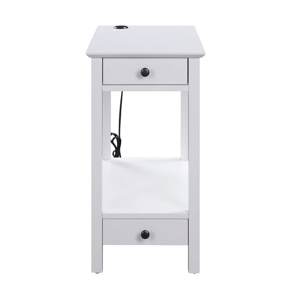 Wooden Frame Side Table with 2 Drawers and 1 Bottom Shelf White BM211113