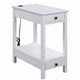 Wooden Frame Side Table with 2 Drawers and 1 Bottom Shelf, White
