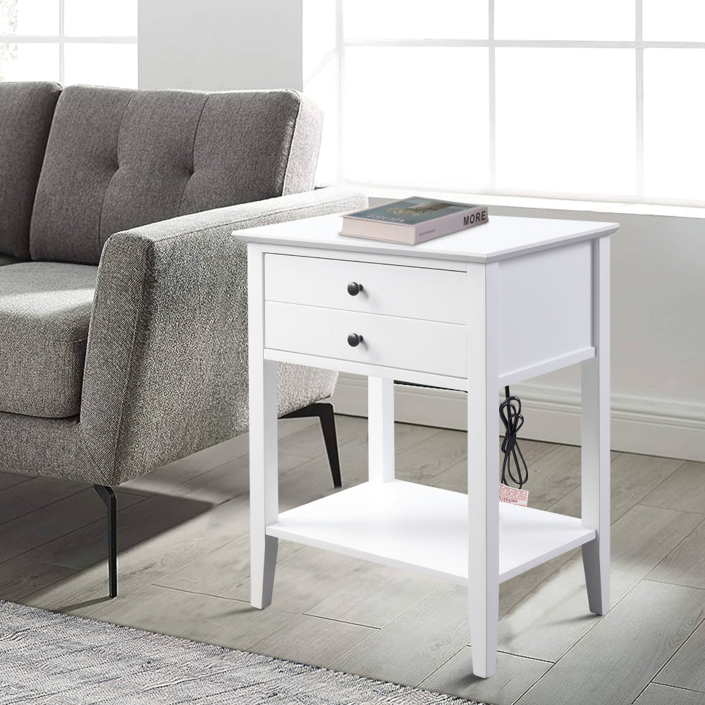 1 Drawer Wooden Side Table With Bottom Shelf, White By Casagear Home