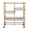 Metal Frame Serving Cart with Adjustable Compartments,Gold and Washed White BM211119