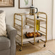 Metal Frame Serving Cart with Adjustable Compartments,Gold and Washed White