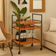 Metal Frame Serving Cart with Adjustable Compartments, Oak Brown and Black
