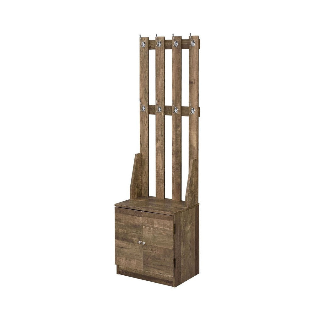 62" 8-Hook Slatback Hall Tree with Cabinet, Weathered Brown By Casagear Home