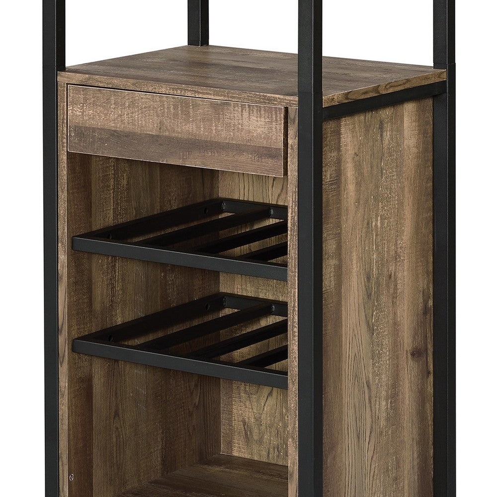 69" 3 Shelf Wood And Metal Wine Rack, Brown And Black By Casagear Home