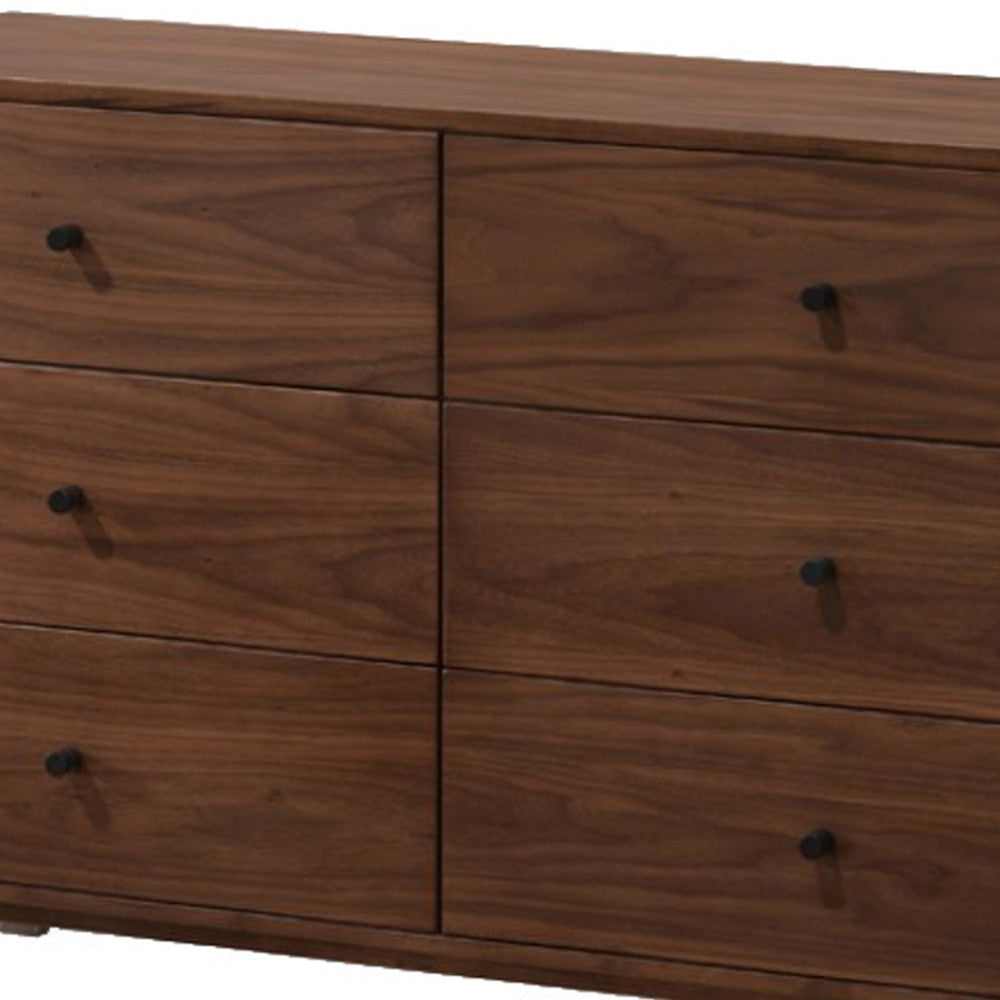 6 Drawer Wooden Dresser with Knob Handles and Tapered Legs Brown By Casagear Home BM211196