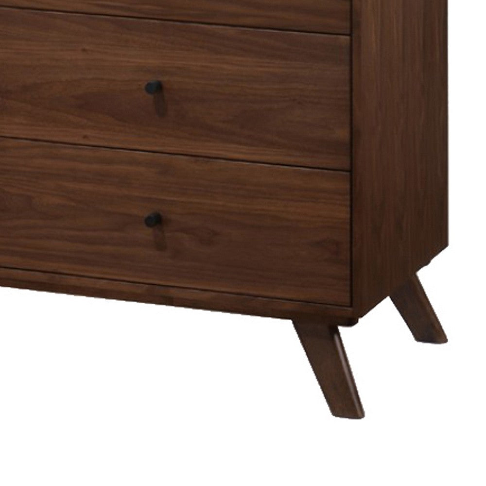 6 Drawer Wooden Dresser with Knob Handles and Tapered Legs Brown By Casagear Home BM211196