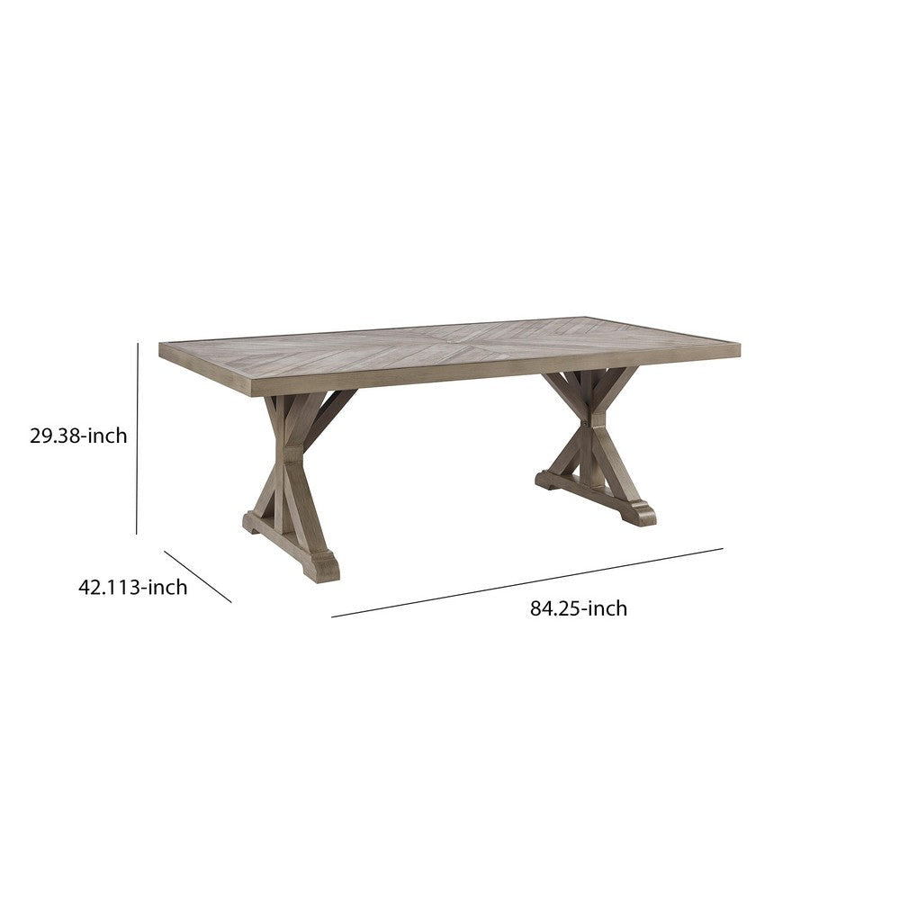 Rectangular Aluminum Frame Outdoor Dining Table with X Shaped Legs Beige By Casagear Home BM213161