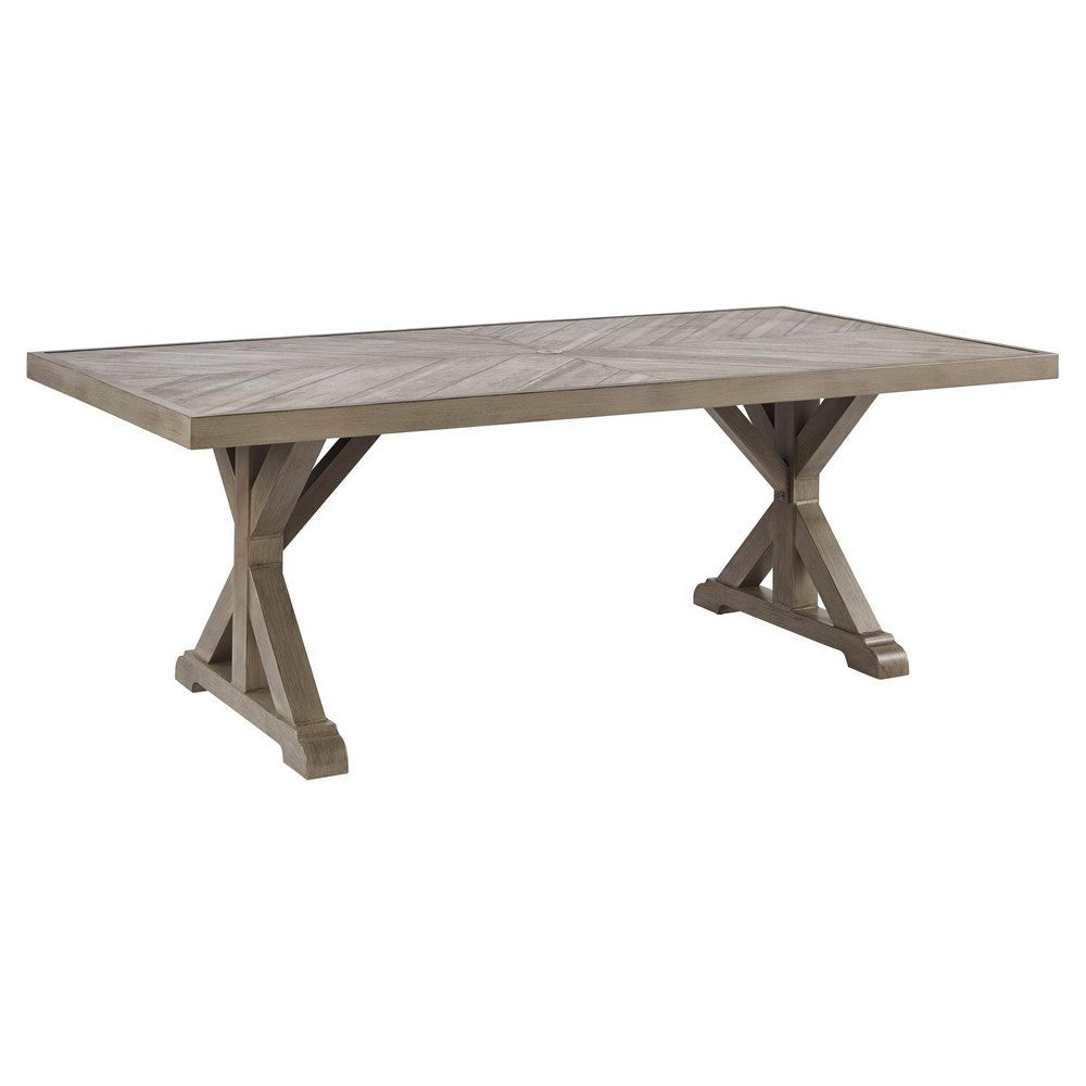 Rectangular Aluminum Frame Outdoor Dining Table with X Shaped Legs, Beige By Casagear Home