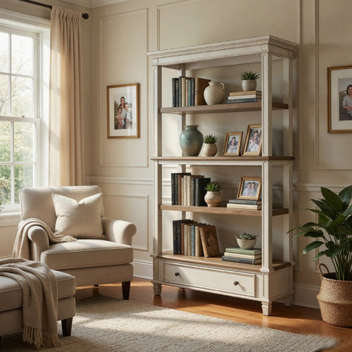 Ashley Wooden Bookcase with 4 Tier Shelves and Bottom Drawer, Brown and White