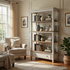 Ashley Wooden Bookcase with 4 Tier Shelves and Bottom Drawer, Brown and White