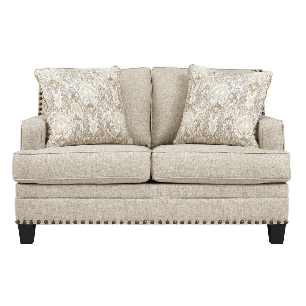 Nailhead Trim Fabric Upholstered Loveseat with Track Arms Beige By Casagear Home BM213249