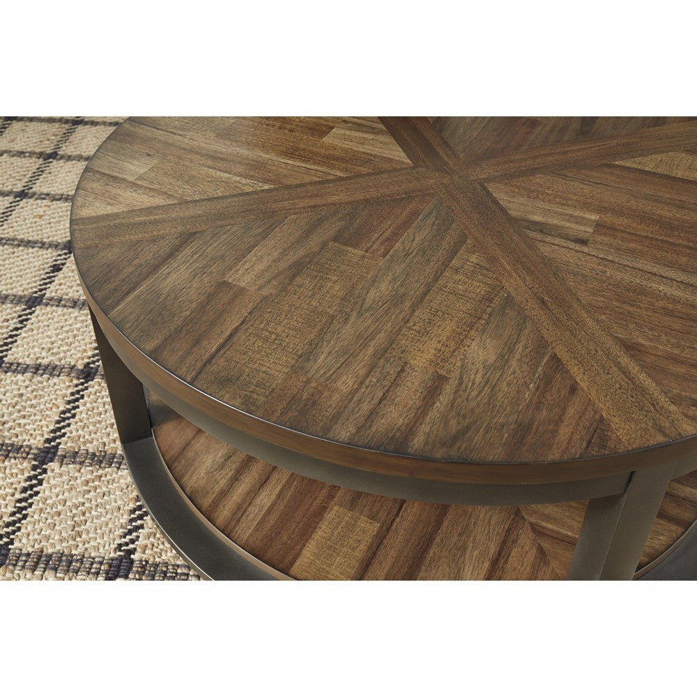 Table Set | Round | Metal Frame | Wood Top | Brown