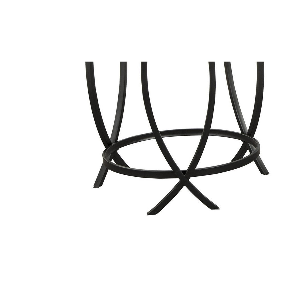 Table Set | Contemporary | Round Glass Top | Metal Base | Black