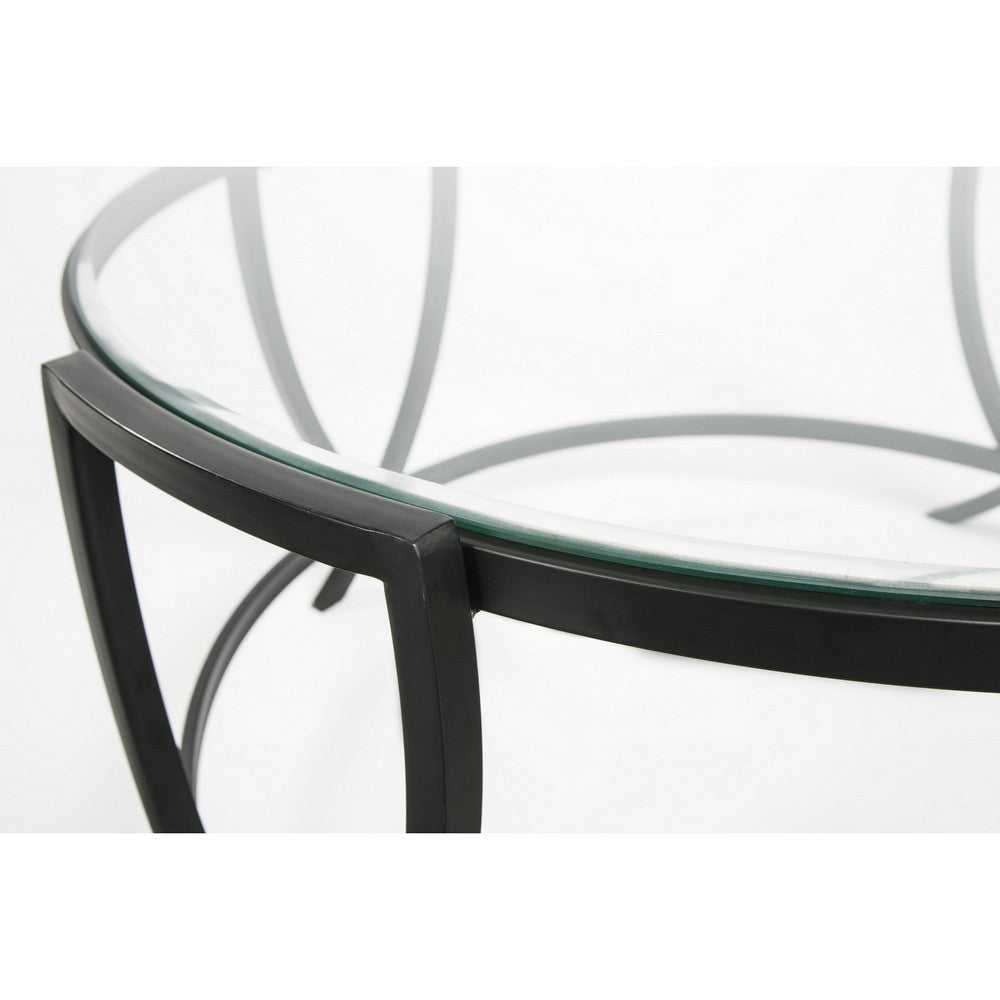 Table Set | Contemporary | Round Glass Top | Metal Base | Black