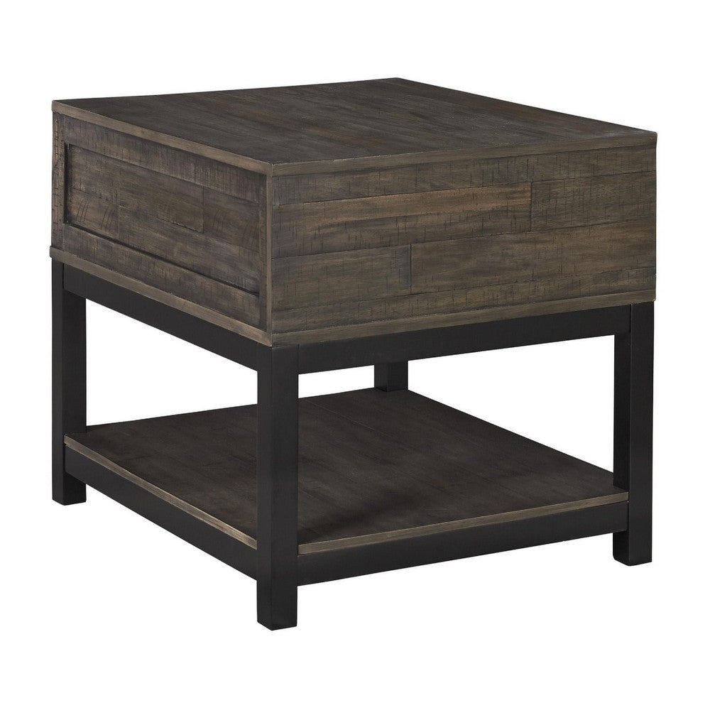 End Table | 2 Tone | 1 Drawer | Metal Base | Brown & Black