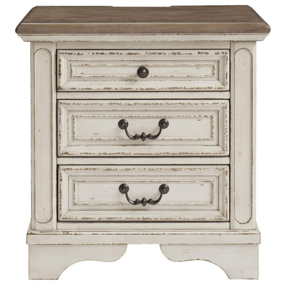 Ashley Nightstand 3 Drawer Open Platform Top Transitional | White BM213305