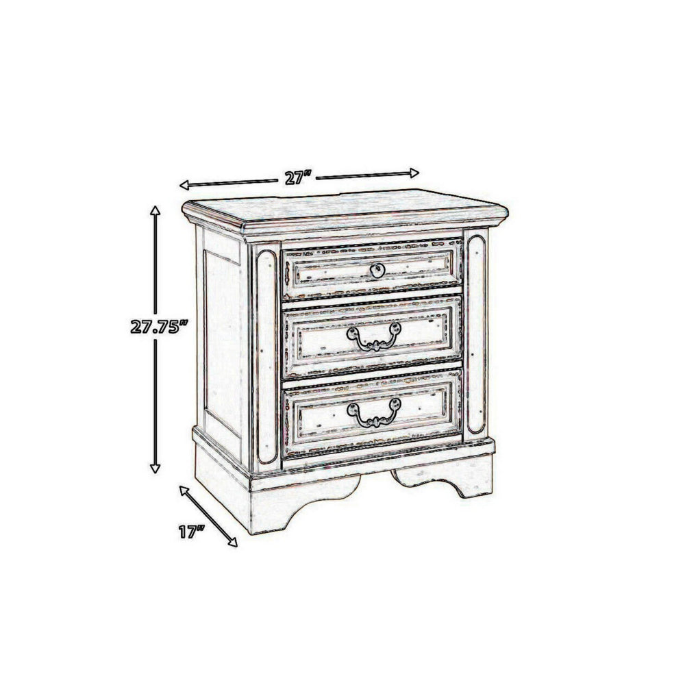 3 Drawer Nightstand with Platform Top, White By Casagear Home