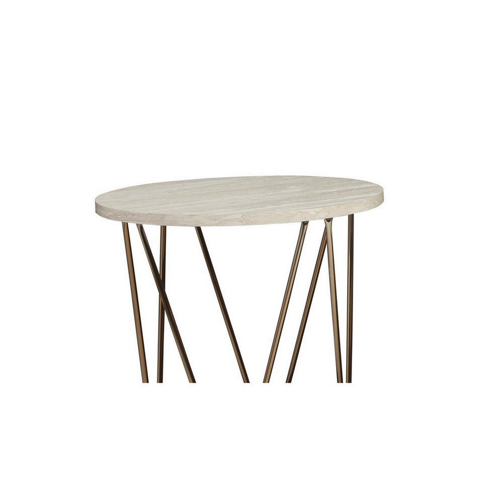 Table Set | Faux Marble | Coffee & 2 End Tables | White & Gold BM213306