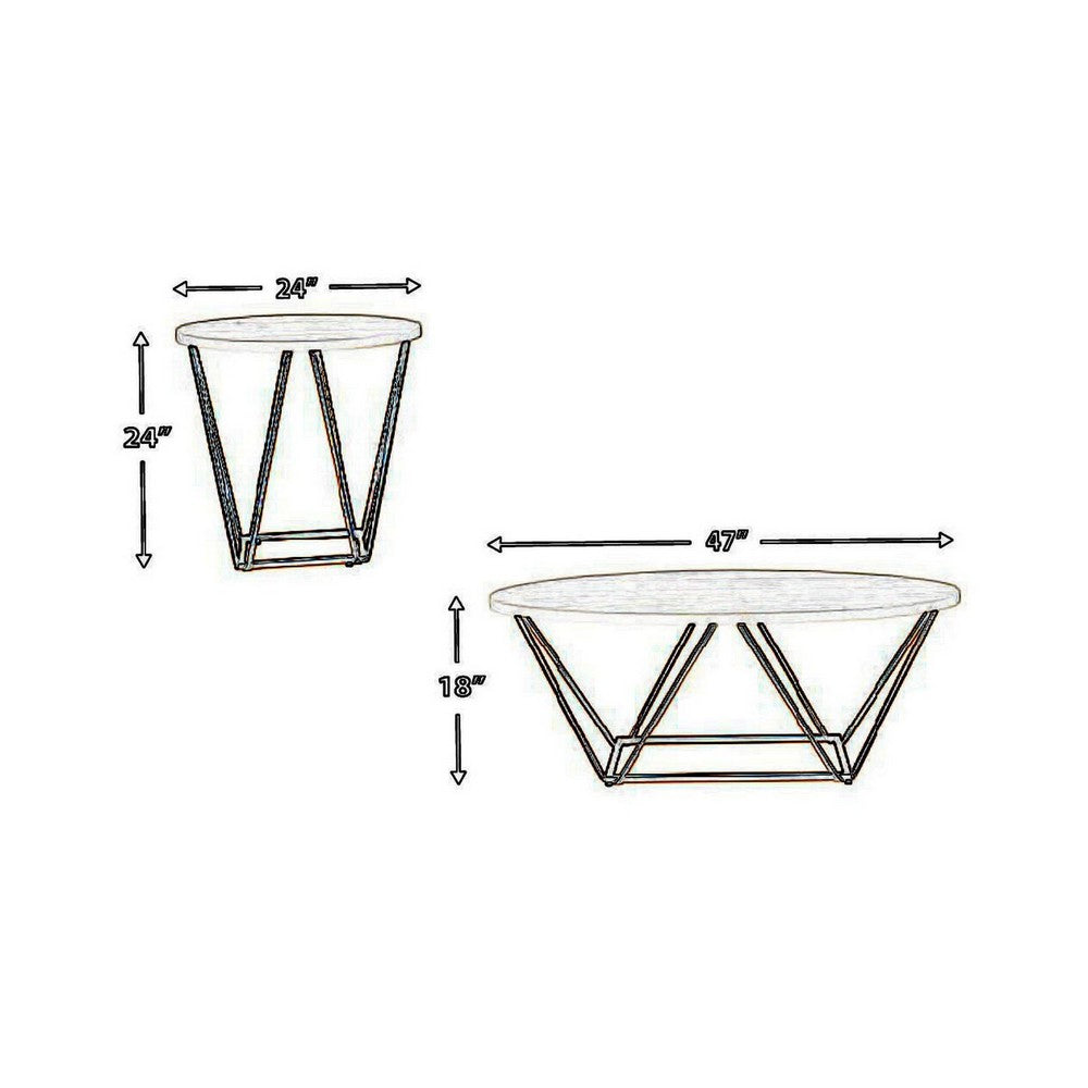 Table Set | Faux Marble | Coffee & 2 End Tables | White & Gold BM213306