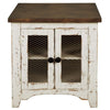 Ashley Two Tone Wooden End Table with Metal Grill Cabinet Brown and White BM213349