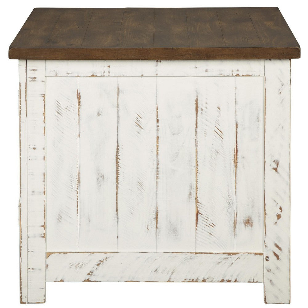 Ashley Two Tone Wooden End Table with Metal Grill Cabinet Brown and White BM213349
