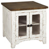 Ashley Two Tone Wooden End Table with Metal Grill Cabinet, Brown and White