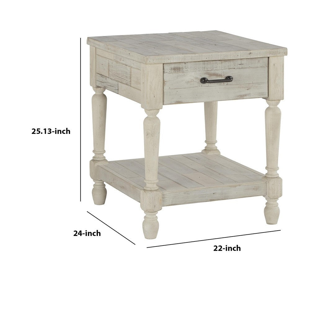 1 Drawer Plank Style End Table with Bottom Shelf White By Casagear Home BM213375