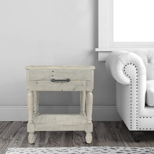 1 Drawer Plank Style End Table with Bottom Shelf, White By Casagear Home