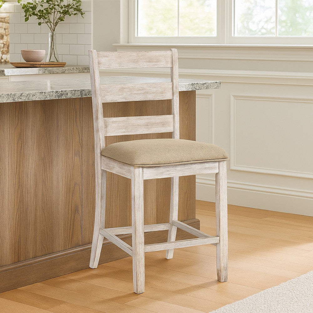 Ashley Kempton Barstool Set of 2 | Upholstered | Brown and White | Wood